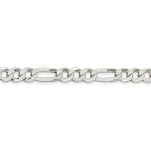 Solid 925 Sterling Silver 7.5mm Flat Figaro Chain Necklace - with Secure Lobster Lock Clasp 22"