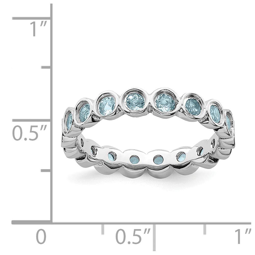 Solid 925 Sterling Silver Stackable Aquamarine Blue March Gemstone Ring Eternity Band Size 10