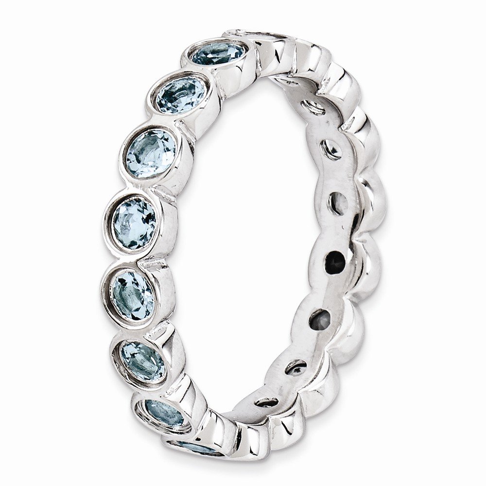 Solid 925 Sterling Silver Stackable Aquamarine Blue March Gemstone Ring Eternity Band Size 10