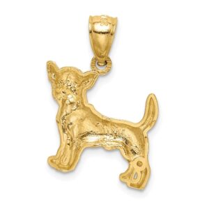 Solid 14k Yellow Gold Diamond-cut Chihuahua Pendant Charm