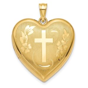 solid 14k yellow gold 24mm diamond-cut cross ash holder heart locket pendant - 24mm x 25mm