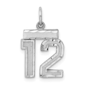 solid 925 sterling silver small number # 12 charm pendant - 20mm x 14mm