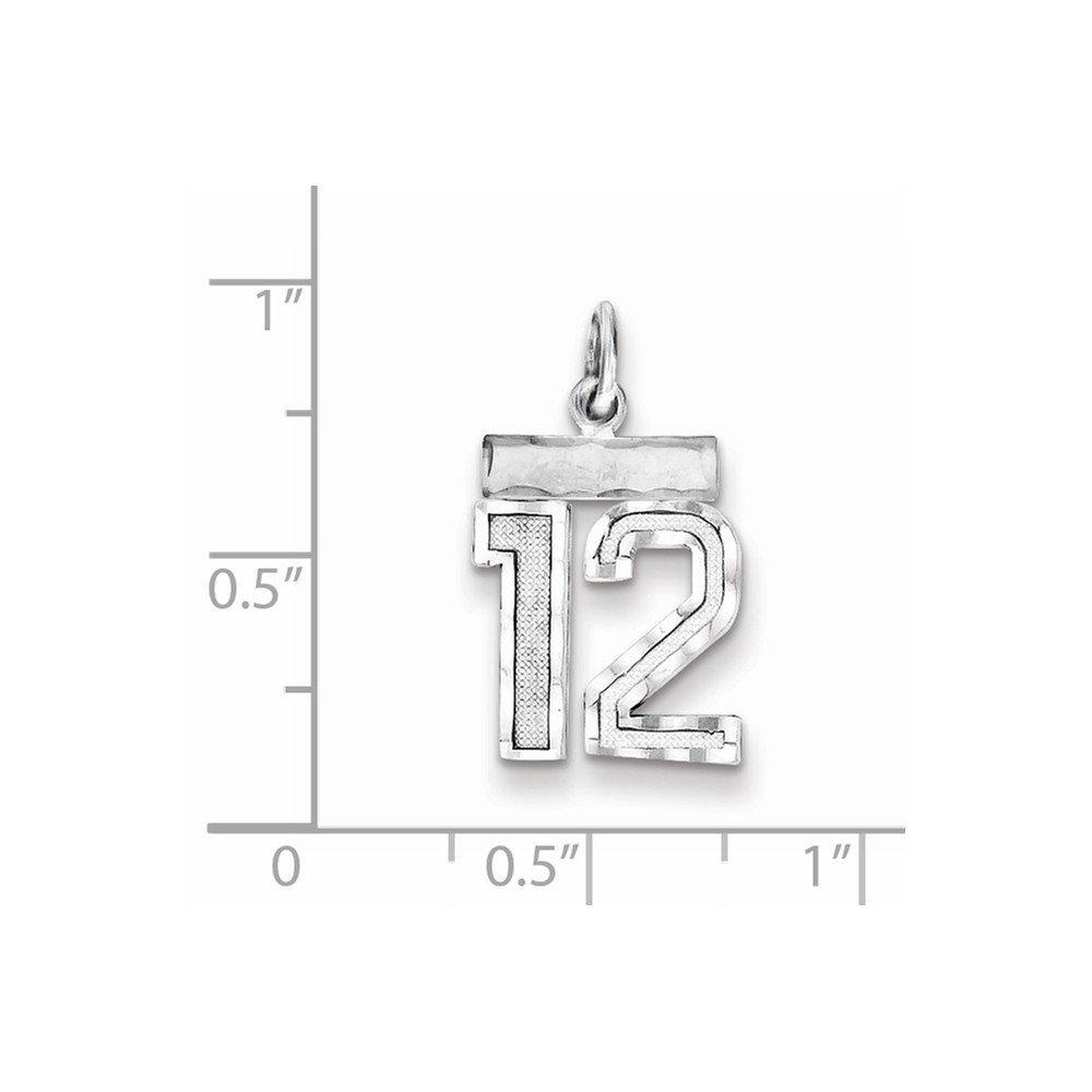 Solid 925 Sterling Silver Small Number # 12 Charm Pendant - 20mm x 14mm