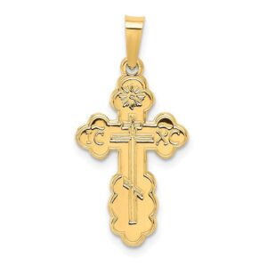 solid 14k yellow gold eastern orthodox cross charm pendant - 27mm x 13mm