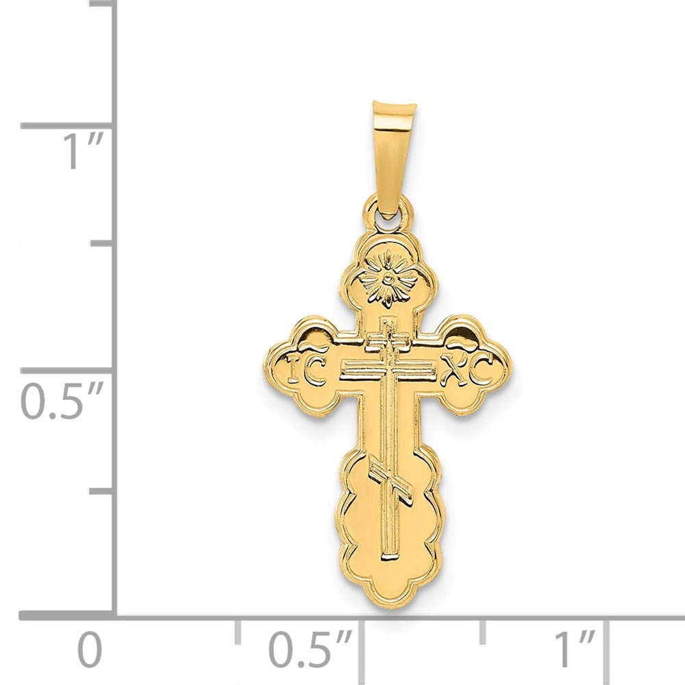 Solid 14k Yellow Gold Eastern Orthodox Cross Charm Pendant - 27mm x 13mm