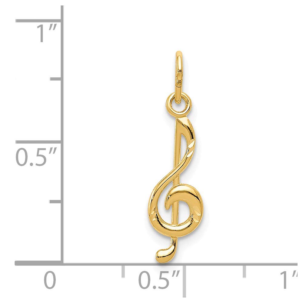 Solid 14k Yellow Gold Music Note Pendant Charm - 21mm x 5mm