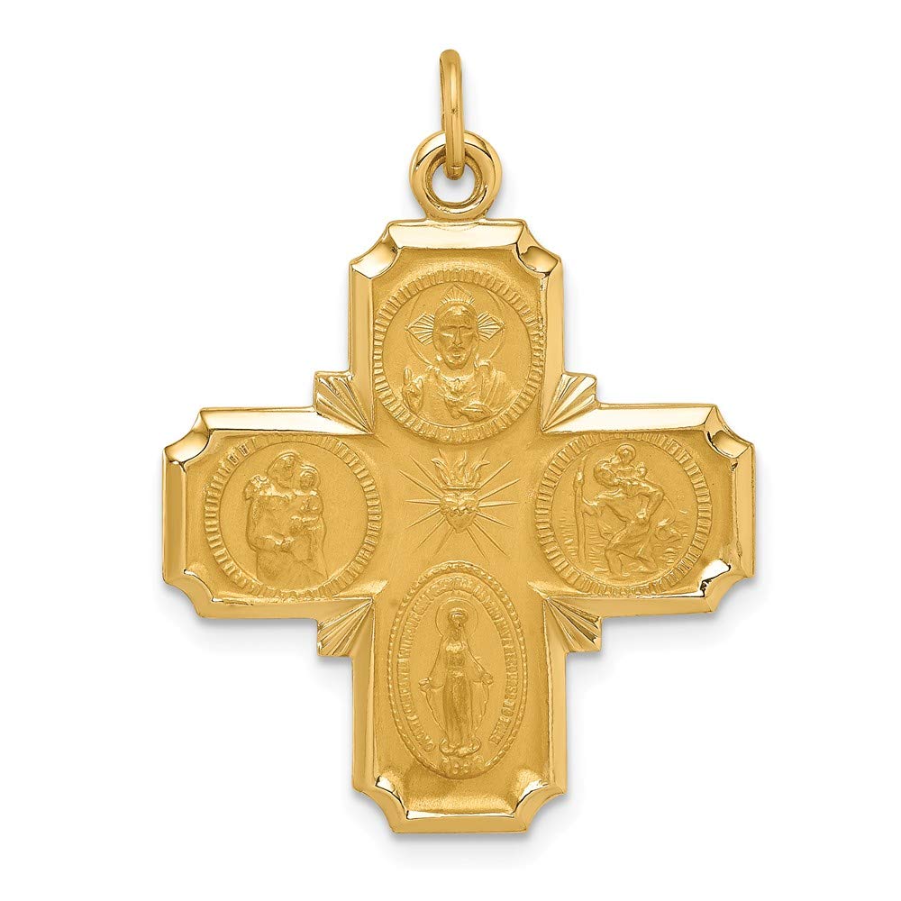 14k Yellow Gold Solid/Medium 4-Way Brushed Matte Finish Pendant Charm Medal