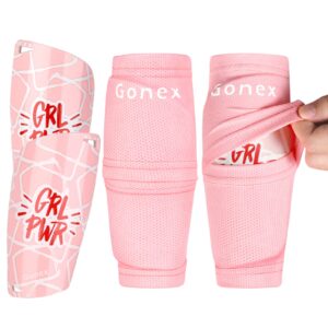 gonex soccer shin guards for kids adult, youth boys girls shin guards slip in soccer shin pad sleeves canilleras for football games, eva cushion protection reduce shocks & injuries