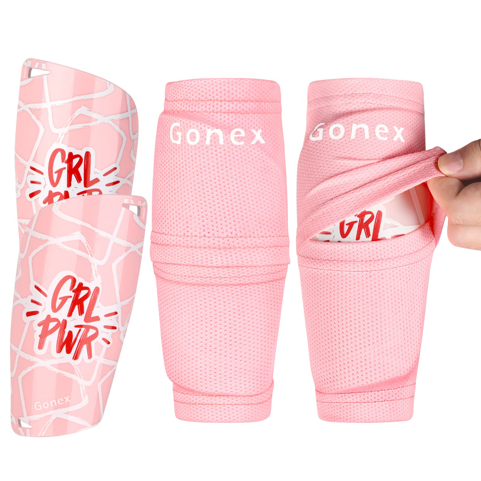 Gonex Soccer Shin Guards for Kids Adult, Youth Boys Girls Shin Guards Slip in Soccer Shin Pad Sleeves Canilleras for Football Games, EVA Cushion Protection Reduce Shocks & Injuries