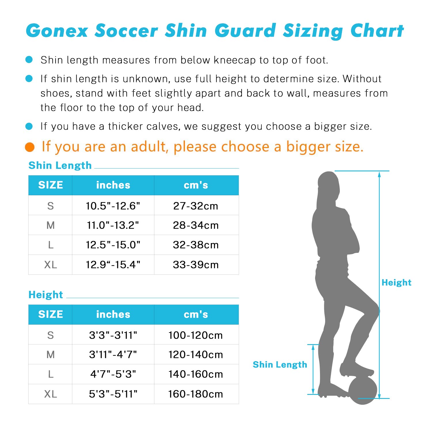 Gonex Soccer Shin Guards for Kids Adult, Youth Boys Girls Shin Guards Slip in Soccer Shin Pad Sleeves Canilleras for Football Games, EVA Cushion Protection Reduce Shocks & Injuries