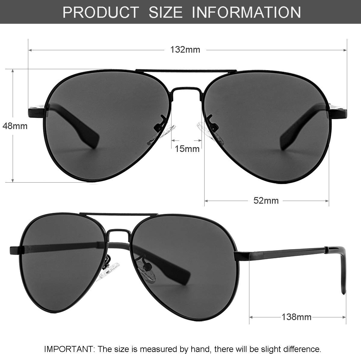 Gleyemor Small Aviator Sunglasses for Women and Men, 52MM Small Frame Polarized Aviators for Small Face (Black/Grey)