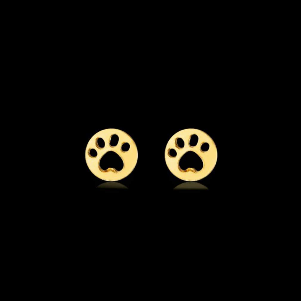 Solid 14K Yellow Gold Tiny Small Dainty Polished Paw Open Disk Dot Stud Earrings (Open Paw)