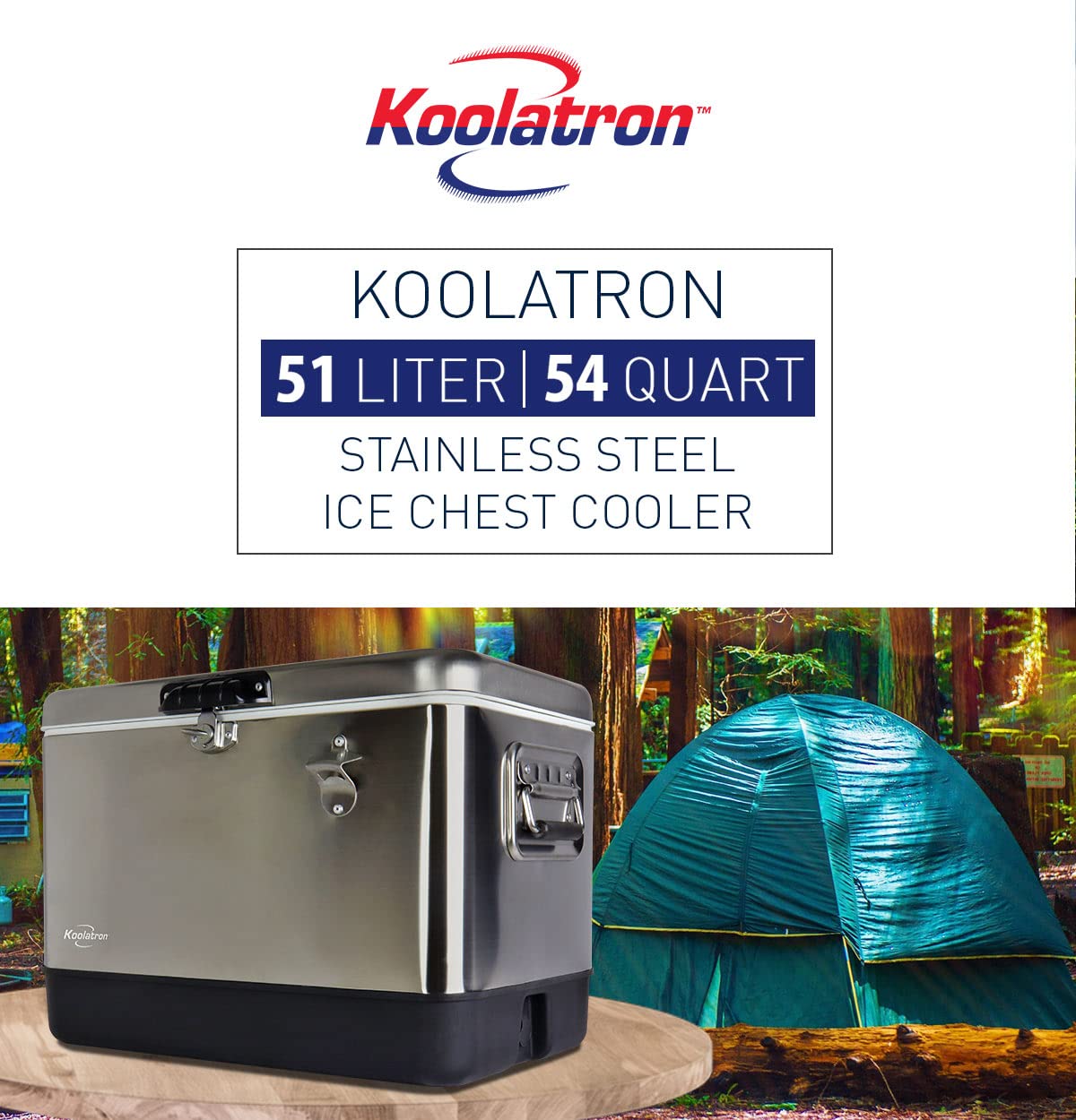 Koolatron Retro Ice Chest Cooler with Bottle Opener Blue and Red, Vintage Style Ice Bucket for Camping, Beach, Picnic, RV, BBQs, Tailgating, Fishing