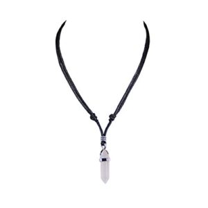 BlueRica Crystal Quartz Point on Adjustable Black Cord Necklace