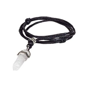 BlueRica Crystal Quartz Point on Adjustable Black Cord Necklace