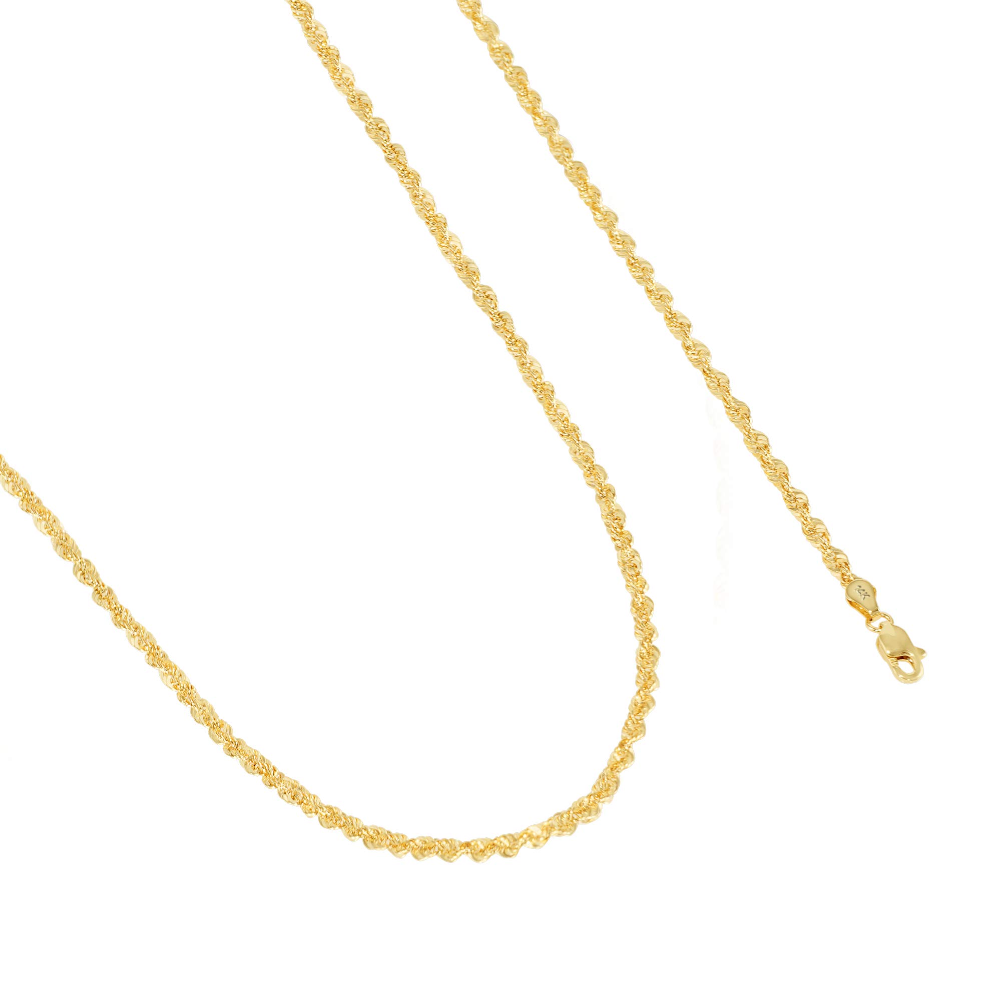 Nuragold 14k Yellow Gold 3mm Rope Chain Diamond Cut Lightweight Necklace, Mens Womens Jewelry 16" 18" 20" 22" 24" 26" 28" 30"