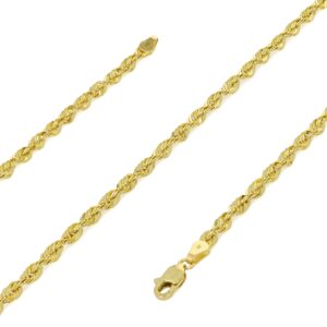 Nuragold 14k Yellow Gold 3mm Rope Chain Diamond Cut Lightweight Necklace, Mens Womens Jewelry 16" 18" 20" 22" 24" 26" 28" 30"