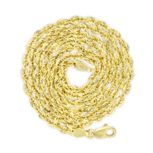 Nuragold 14k Yellow Gold 3mm Rope Chain Diamond Cut Lightweight Necklace, Mens Womens Jewelry 16" 18" 20" 22" 24" 26" 28" 30"