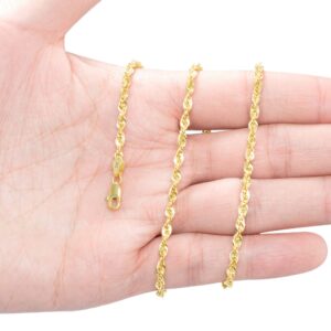 Nuragold 14k Yellow Gold 3mm Rope Chain Diamond Cut Lightweight Necklace, Mens Womens Jewelry 16" 18" 20" 22" 24" 26" 28" 30"