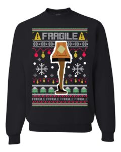 wild bobby fragile leg lamp christmas story funny xmas ugly christmas sweater unisex crewneck sweatshirt, black, x-large