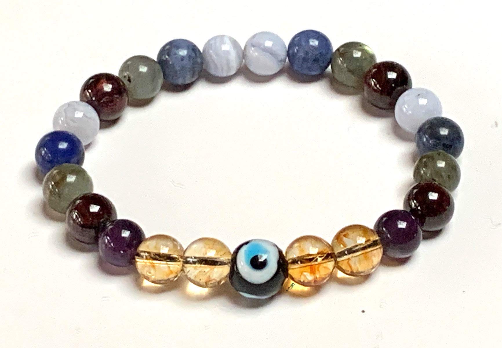 Crystals For Anxiety Stretch Bracelet | Universal Birthstone | Throat & Third Eye Chakra