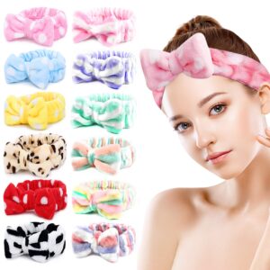 M&C Music Color Hairband, 12pcs Spa Headband Bulk, Coral Fleece Makeup Headband, Soft Bowknot Spa Hair Band, for Girls Women - Wide Application, Good Elasticity, Exquisite & Lovely Design, Ideal Gift