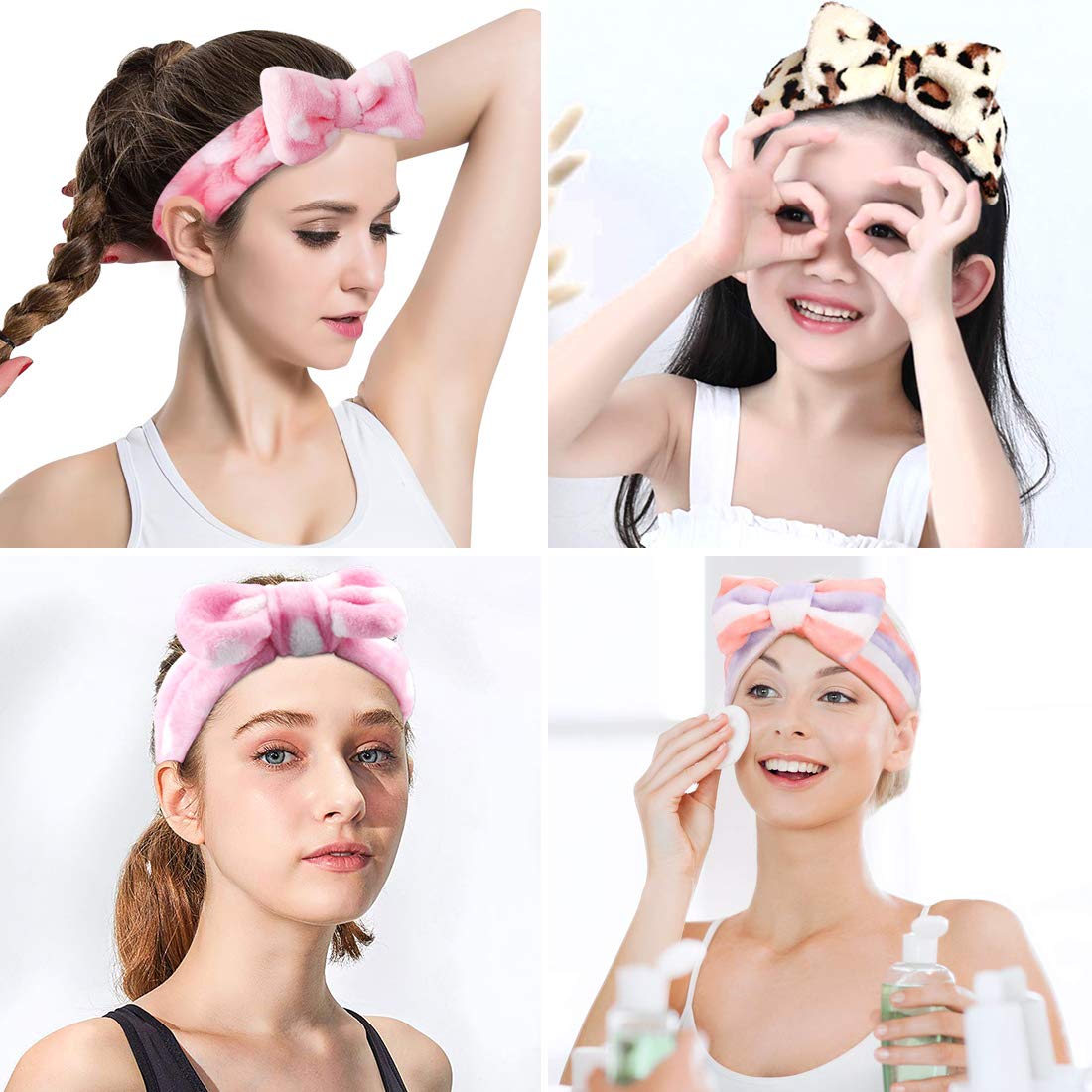 M&C Music Color Hairband, 12pcs Spa Headband Bulk, Coral Fleece Makeup Headband, Soft Bowknot Spa Hair Band, for Girls Women - Wide Application, Good Elasticity, Exquisite & Lovely Design, Ideal Gift