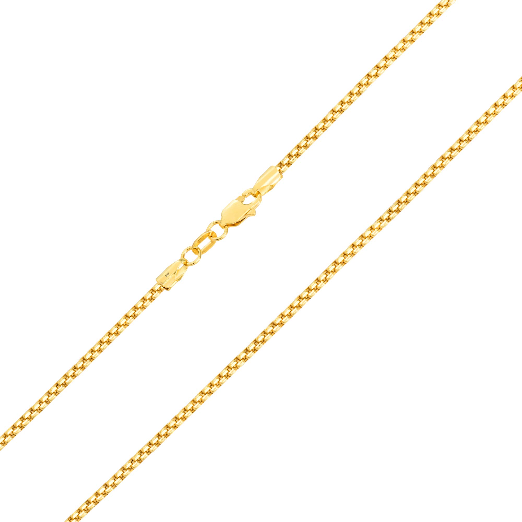 Nuragold 10k Yellow Gold 2mm Round Box Chain Venetian Link Pendant Necklace, Mens Womens Jewelry 16" 18" 20" 22" 24" 26" 28" 30"