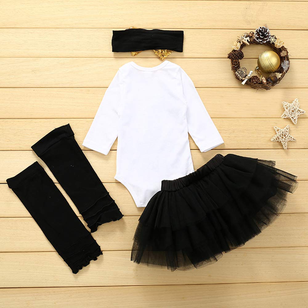 bilison My 1st New Year Outfit Newborn Baby Girl Clothes Romper Top+Tutu Tulle Polka Skirt+Leg Warmer+ Headband 4PCS Dress Set (C-dot dress, 12-18months)