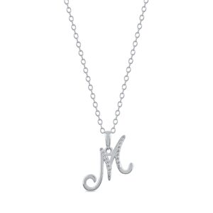 dzon sterling silver 1/20ct tdw diamond studded initial charms alphabet name letter m pendant necklace for women(i-j,i2)