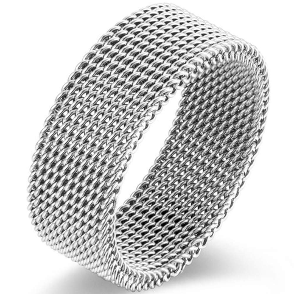 Jude Jewelers 8mm Stainless Steel Wire Mesh Simple Plain Wedding Band Ring (Silver, 8)