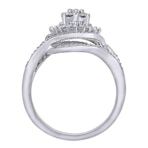 AFFY 1/2 CT Round/Baguette Natural Diamond Starburst Cluster Ring 14K White Gold Over Sterling Silver (I-J Color, I2-I3 Clarity, 0.50 Cttw) Ring Size-8