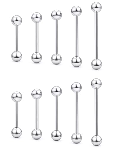 Prjndjw 14G Surgical Steel Nipple Rings Tongue Rings Cartilage Earring Straight Barbell Body Piercing Jewelry for Women Men Length 12MM 14MM 16MM 18MM 22MM BarBell Piercings