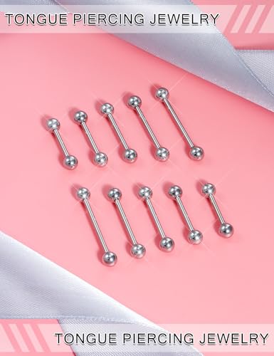 Prjndjw 14G Surgical Steel Nipple Rings Tongue Rings Cartilage Earring Straight Barbell Body Piercing Jewelry for Women Men Length 12MM 14MM 16MM 18MM 22MM BarBell Piercings