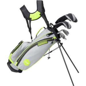 tgw junior packaged golf sets ages 5-8 drvr/hyb/2irns/putter/bag graphite green/grey right