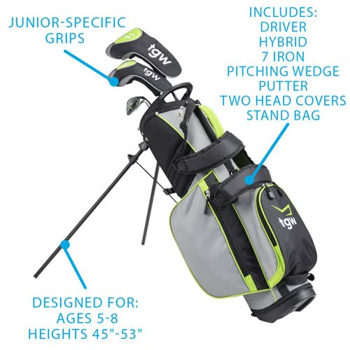 TGW Junior Packaged Golf Sets Ages 5-8 Drvr/Hyb/2Irns/Putter/Bag Graphite Green/Grey Right