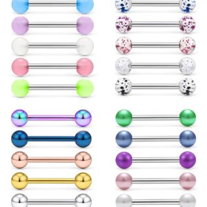 Prjndjw 24Pcs 14G Nipple Piercing Jewelry Tongue Rings Surgical Steel Straight Barbells Piercing Jewelry 12MM for Women Men Glow in The Dark