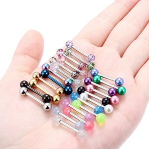 Prjndjw 24Pcs 14G Nipple Piercing Jewelry Tongue Rings Surgical Steel Straight Barbells Piercing Jewelry 12MM for Women Men Glow in The Dark