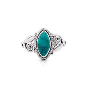 koral jewelry synthetic turquoise vintage gipsy spiral side small ring 925 sterling silver boho chic us size 5 6 7 8 9 (10)