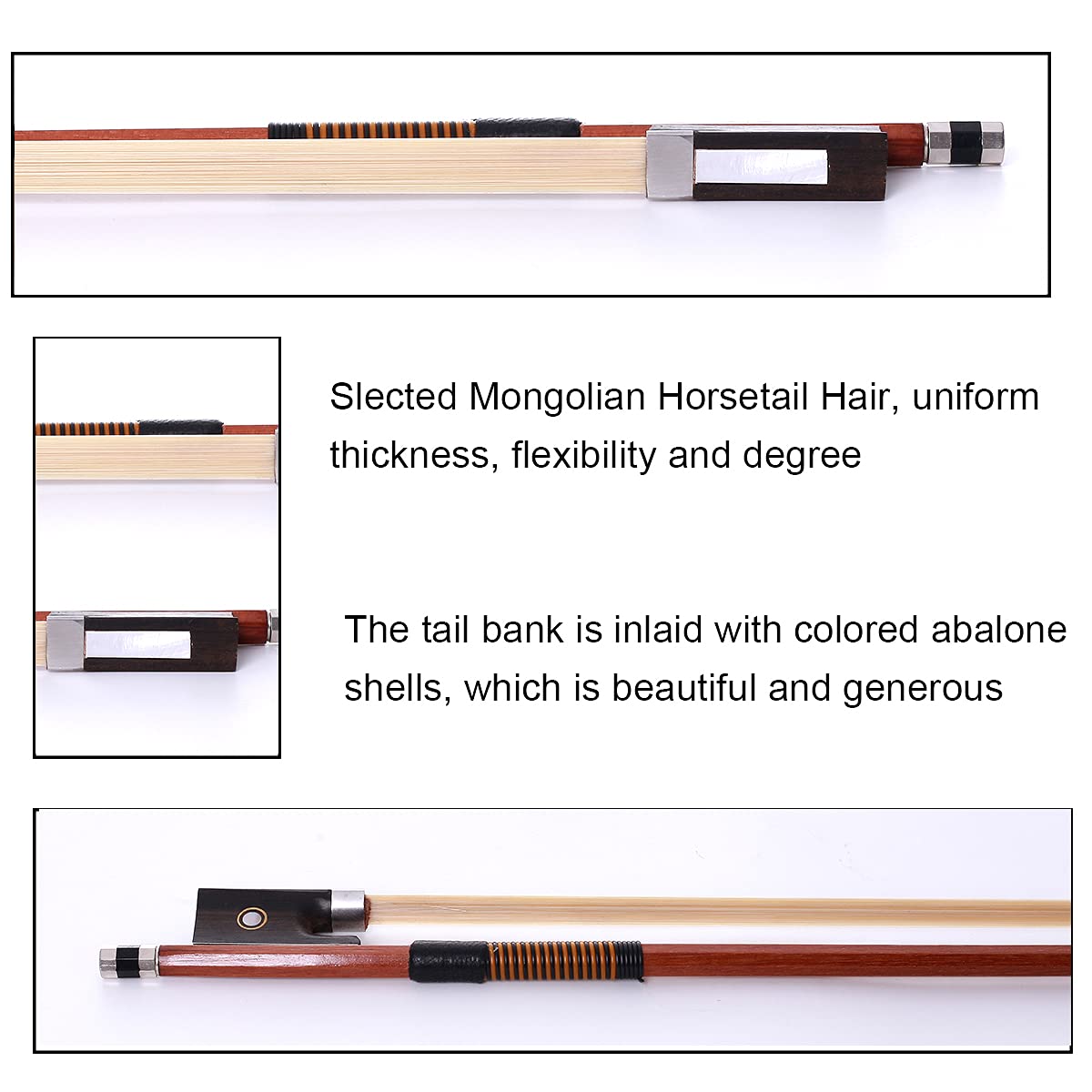 AMZZ Violin Bow 4/4 Size - Octagonal Stick, Ebony Frog, and Horse Hair for Exceptional Sound Quality - Ideal for Intermediate to Advanced Violinists (4/4 Full Size)