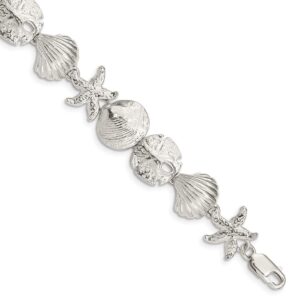 Solid 925 Sterling Silver Seashells Bracelet - with Secure Lobster Lock Clasp 7"