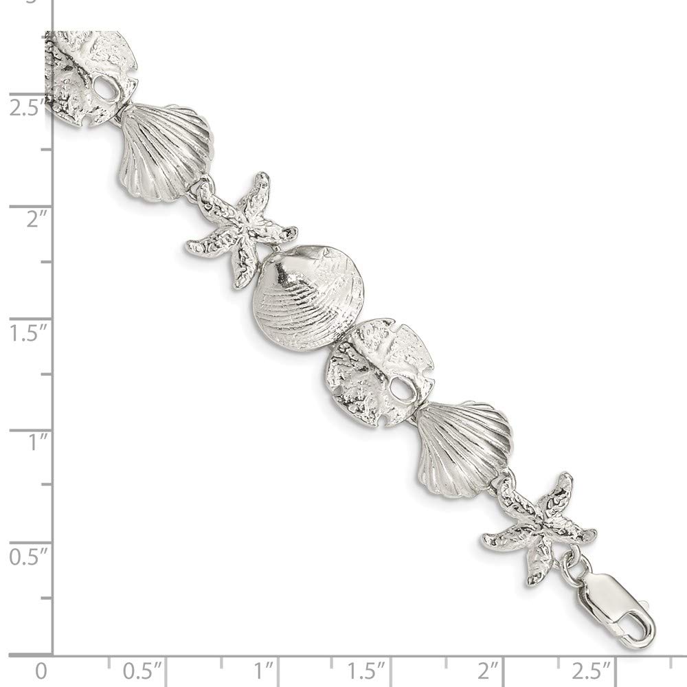 Solid 925 Sterling Silver Seashells Bracelet - with Secure Lobster Lock Clasp 7"