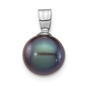 solid 14k white gold 8-9mm black round freshwater cultured pearl pendant charm