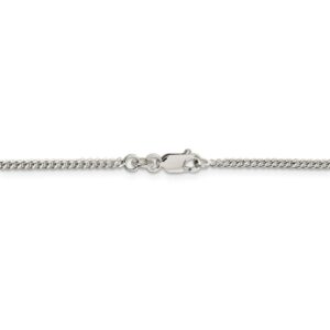 Solid 925 Sterling Silver 2mm Curb Cuban Chain Necklace - with Secure Lobster Lock Clasp 20"