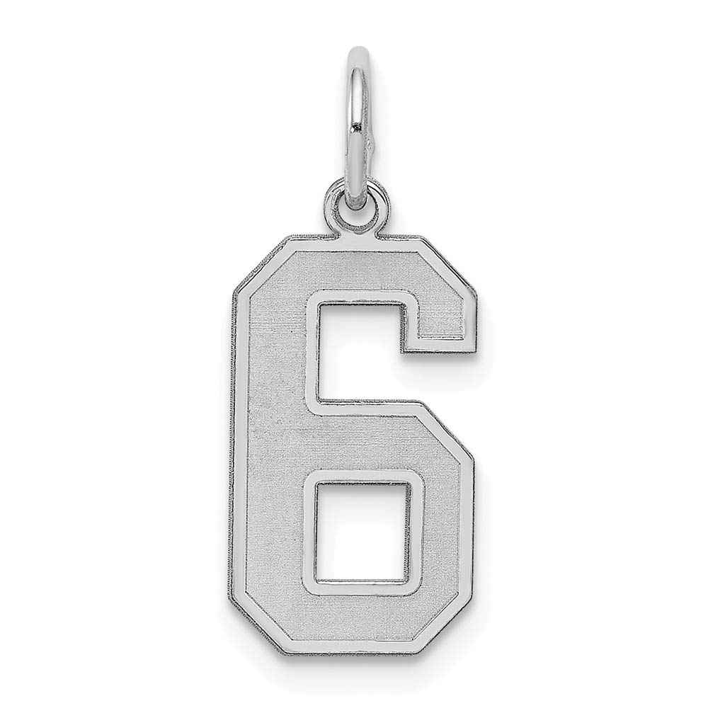 Solid 925 Sterling Silver Medium Number 6 Charm Brushed Matte Finish Pendant - 22mm x 9mm