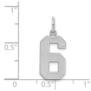 Solid 925 Sterling Silver Medium Number 6 Charm Brushed Matte Finish Pendant - 22mm x 9mm