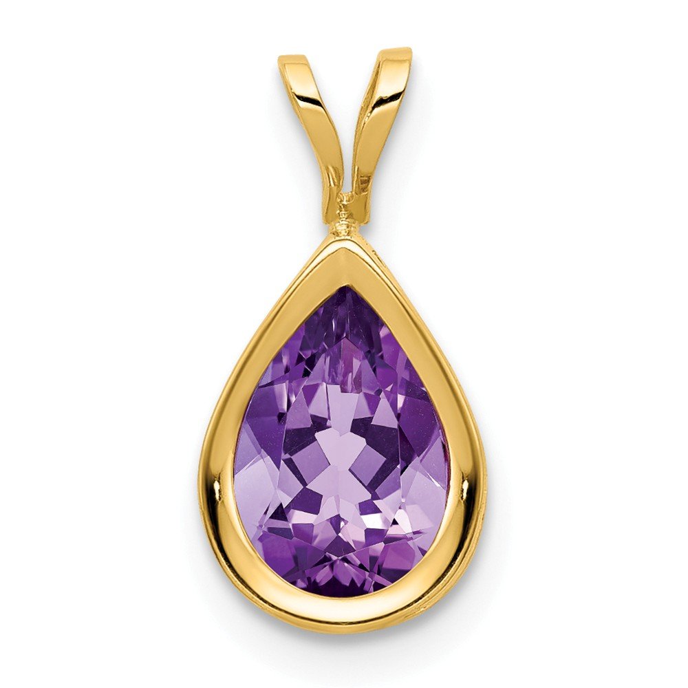 Solid 14k Yellow Gold Amethyst Purple February Gemstone Diamond bezel Pendant Charm - 14mm x 7mm