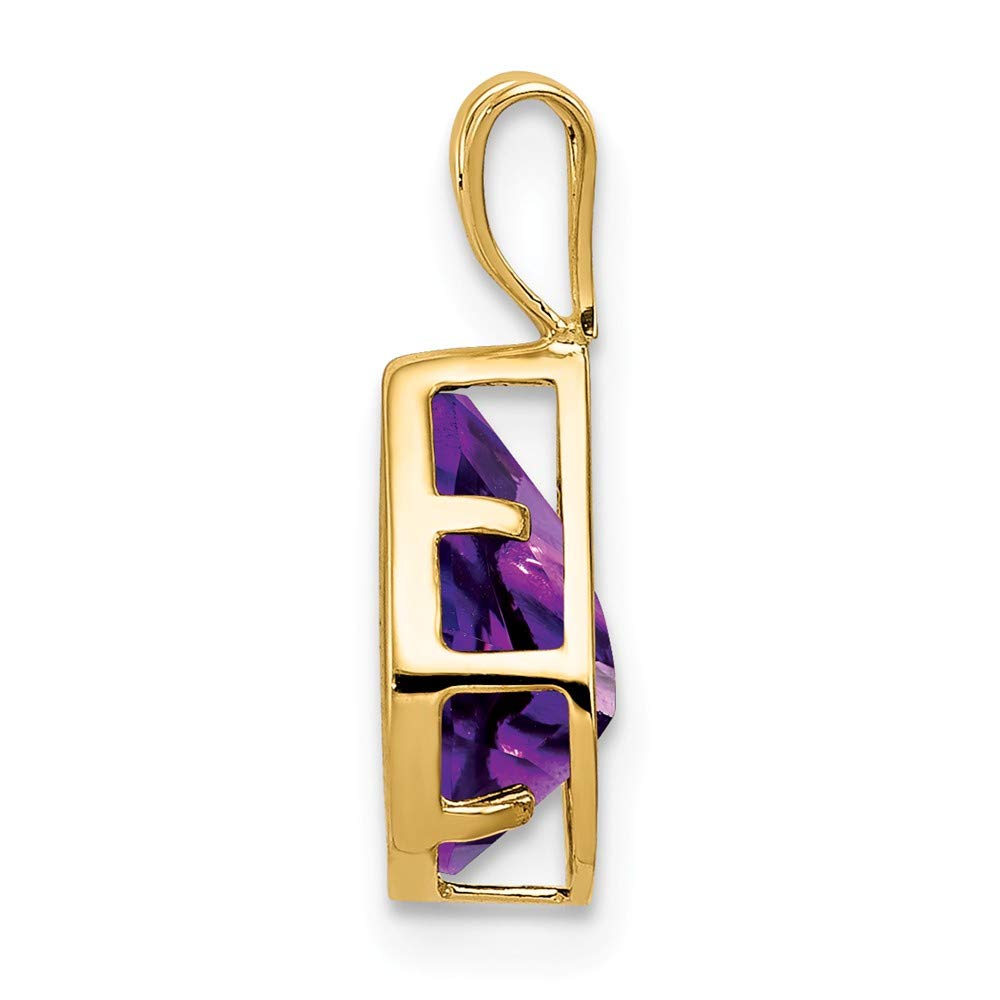 Solid 14k Yellow Gold Amethyst Purple February Gemstone Diamond bezel Pendant Charm - 14mm x 7mm