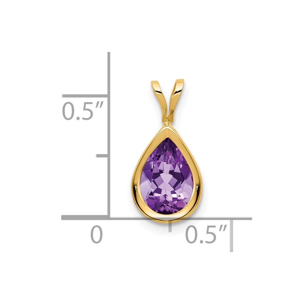 Solid 14k Yellow Gold Amethyst Purple February Gemstone Diamond bezel Pendant Charm - 14mm x 7mm