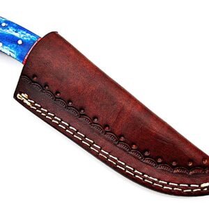 Smart & Sharp Custom Handmade Damascus Steel Hunting Knife/Skinning Knife AA-17301 (Red & Blue Wood)